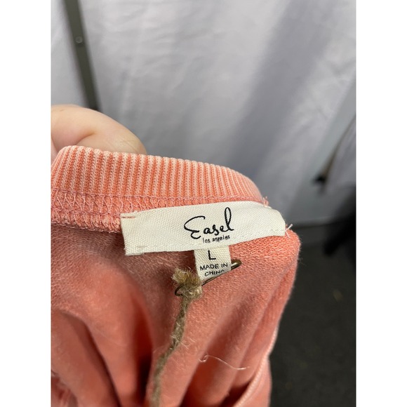 Easel Los Angeles Coral Distressed Stitch Long Sleeve Sweatshirt Top Women's L - Picture 3 of 4